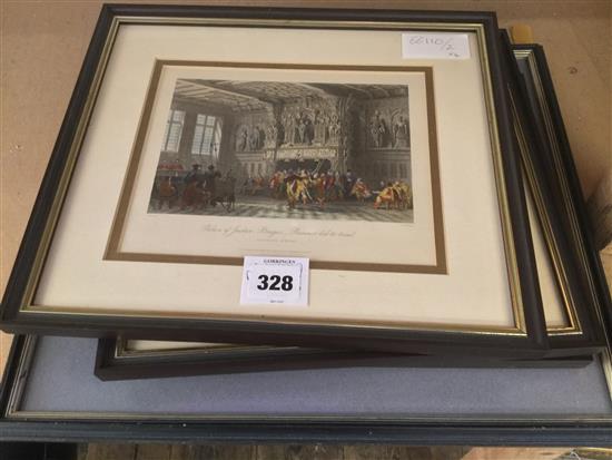 Bruges, 4 framed coloured engravings